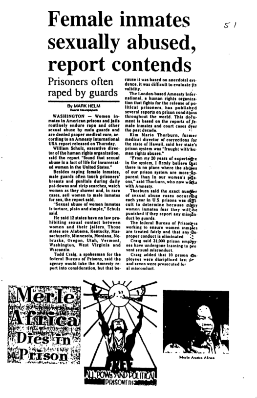 Female inmates ., sexually abused, report contend Prisoners often o raped by guards By A HELH WASHINGTON — Women